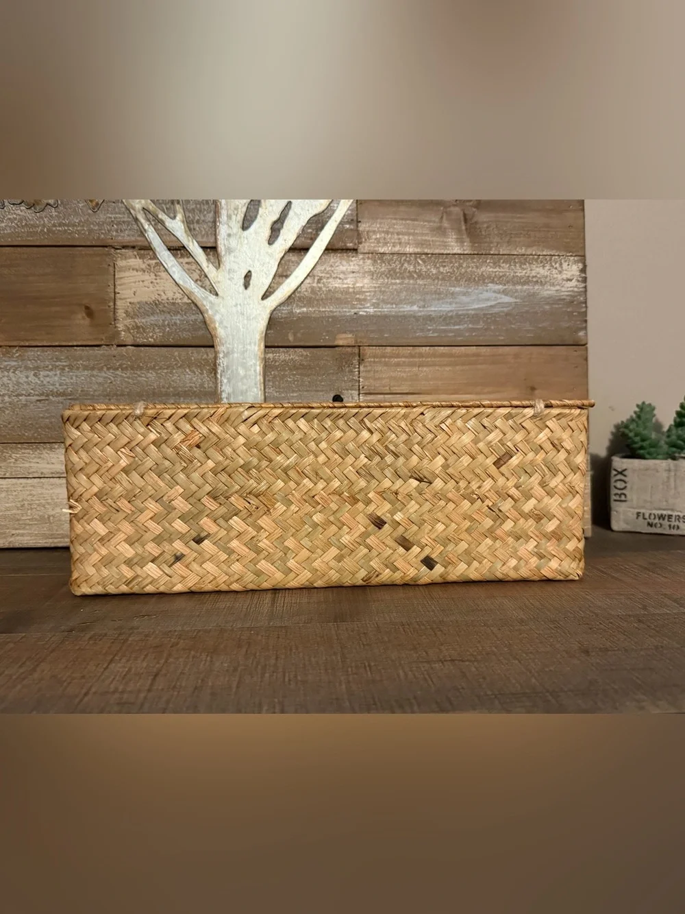 Nonam Seagrass Storage Small Basket with Lid - 3-Section Divided Organizer